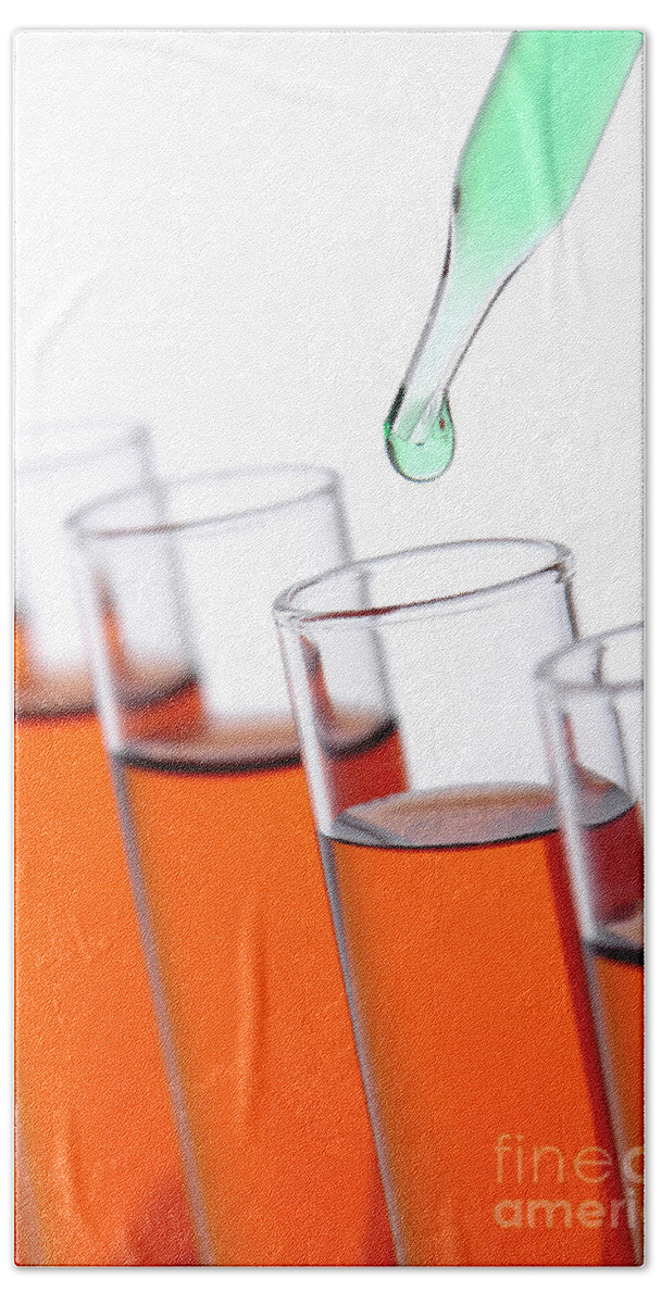 Chemistry Bath Towel featuring the photograph Test Tubes in Science Research Lab #62 by Olivier Le Queinec