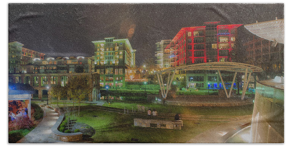 South Bath Towel featuring the photograph Greenville South Carolina near Falls Park River Walk at nigth. #7 by Alex Grichenko
