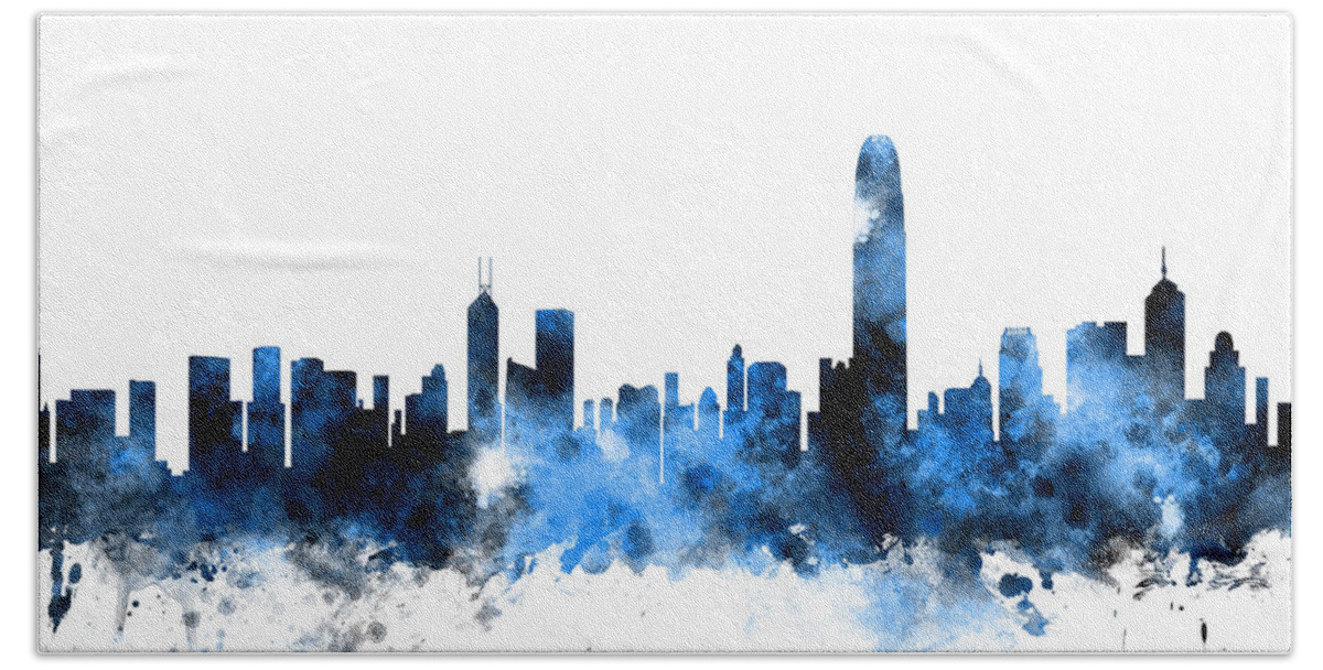 Watercolour Hand Towel featuring the digital art Hong Kong Skyline by Michael Tompsett