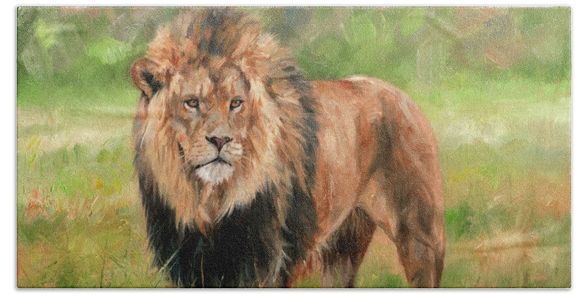 Lion Bath Towel featuring the painting Lion #7 by David Stribbling