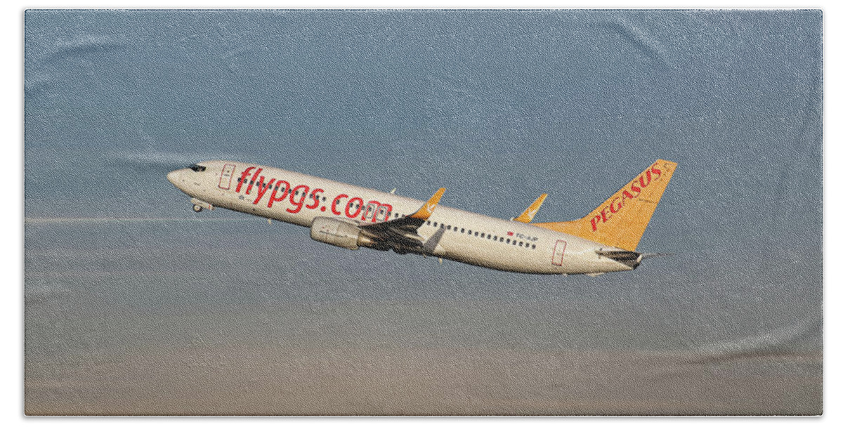 Pegasus Bath Towel featuring the mixed media Pegasus Airlines Boeing 737-82R #7 by Smart Aviation