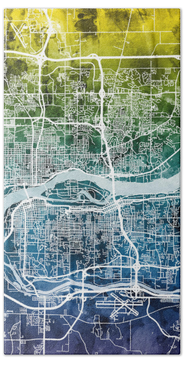 Street Map Bath Towel featuring the digital art Quad Cities Street Map #7 by Michael Tompsett