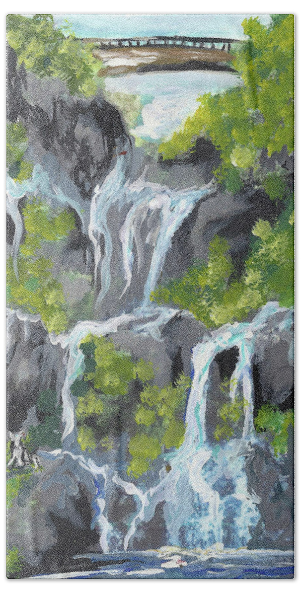 Maui Bath Towel featuring the painting 7 Scared Pools Maui by Karen Ferrand Carroll