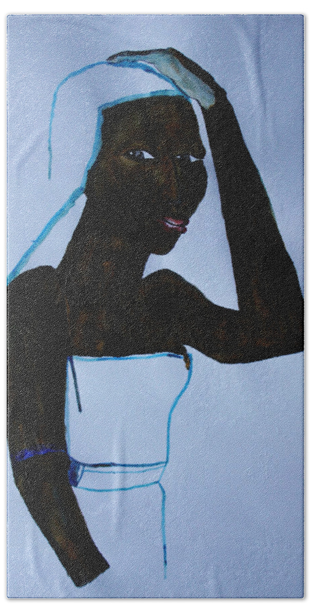 Jesus Bath Towel featuring the painting Shilluk Bride - South Sudan #7 by Gloria Ssali