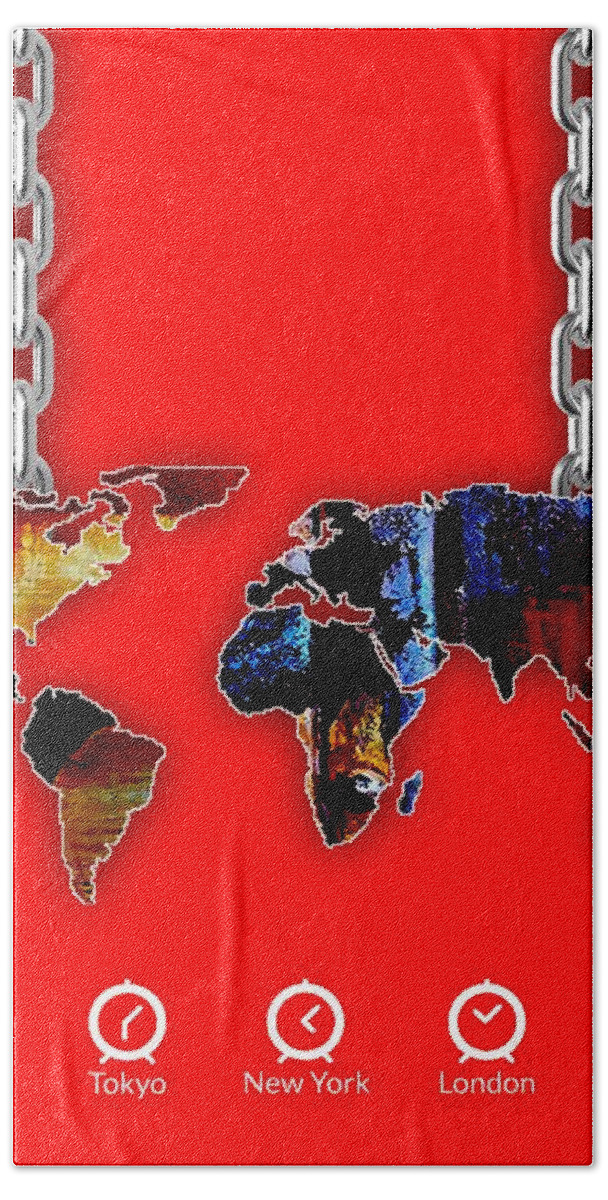 World Map Bath Towel featuring the mixed media World Map Collection #7 by Marvin Blaine
