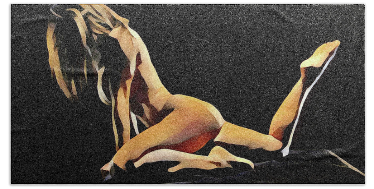 Watercolor Hand Towel featuring the digital art 7038s-AMG Watercolor of Beautiful Mature Nude Woman by Chris Maher