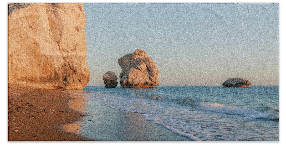 Petra Tou Romiou Hand Towel featuring the photograph Aphrodite's Rock - Cyprus #8 by Joana Kruse