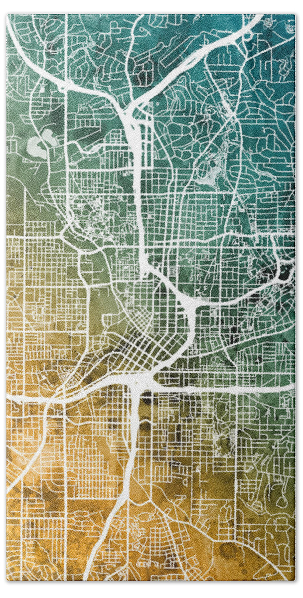 Street Map Hand Towel featuring the digital art Atlanta Georgia City Map by Michael Tompsett