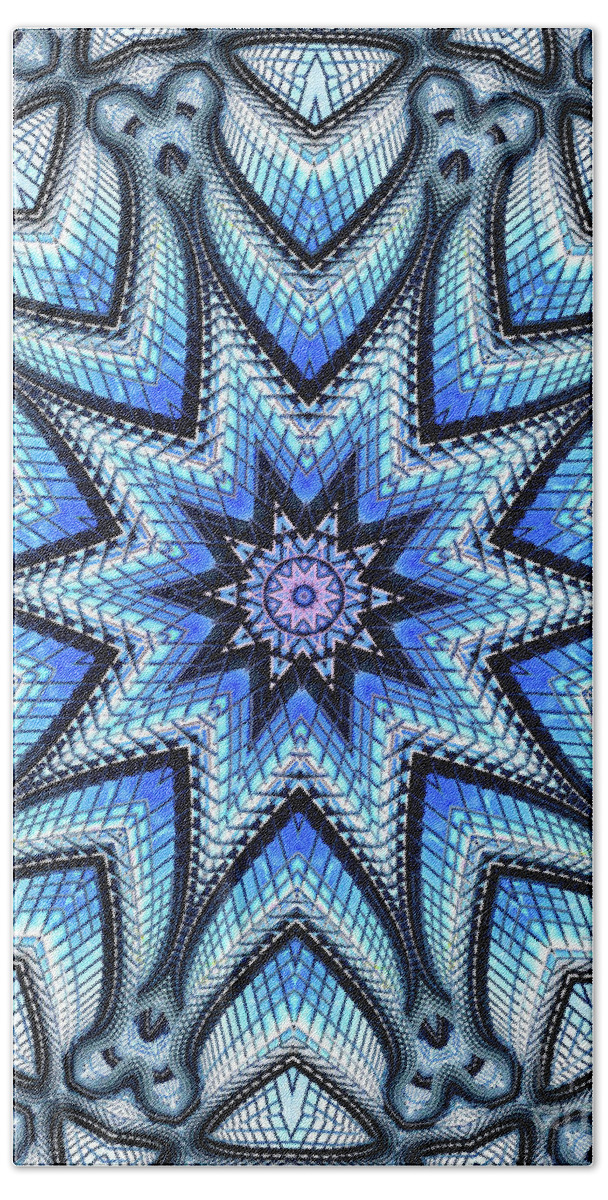 Abstract Bath Towel featuring the photograph Colorful Blue Kaleidoscopic Design #8 by Amy Cicconi