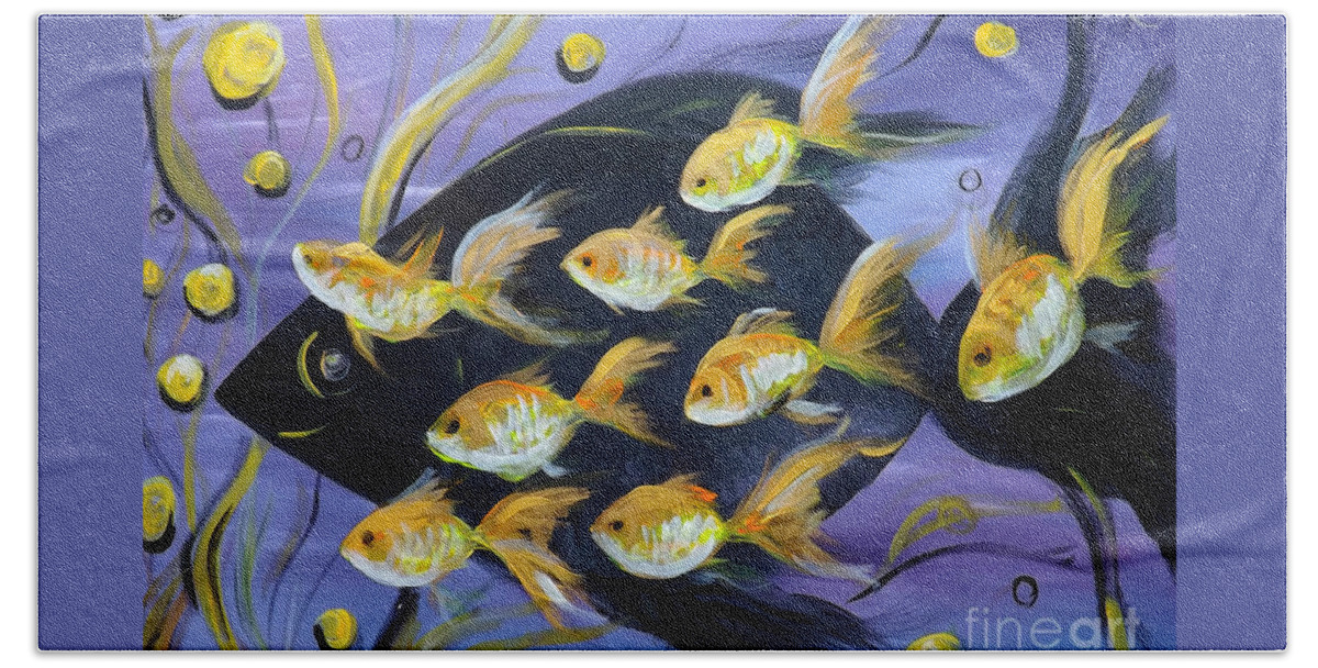 Fish Bath Towel featuring the painting 8 Gold Fish by Gina De Gorna