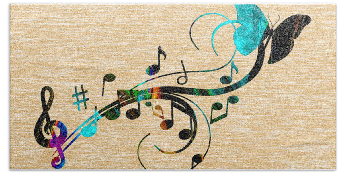 Music Bath Towel featuring the mixed media Music Flows Collection #8 by Marvin Blaine