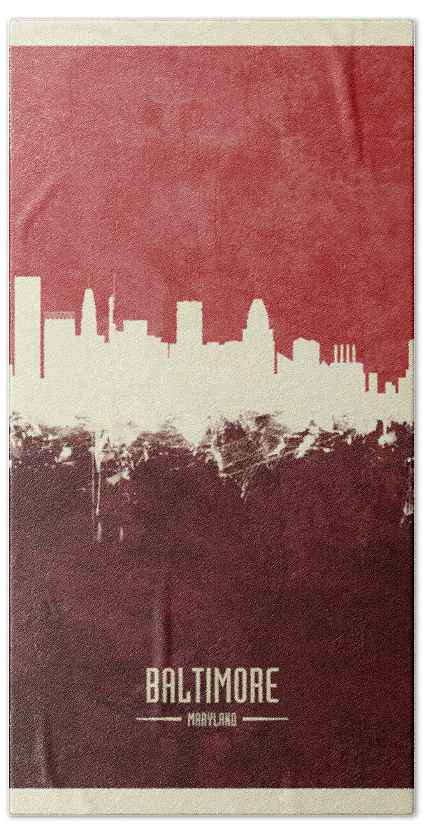 Baltimore Hand Towel featuring the digital art Baltimore Maryland Skyline #9 by Michael Tompsett