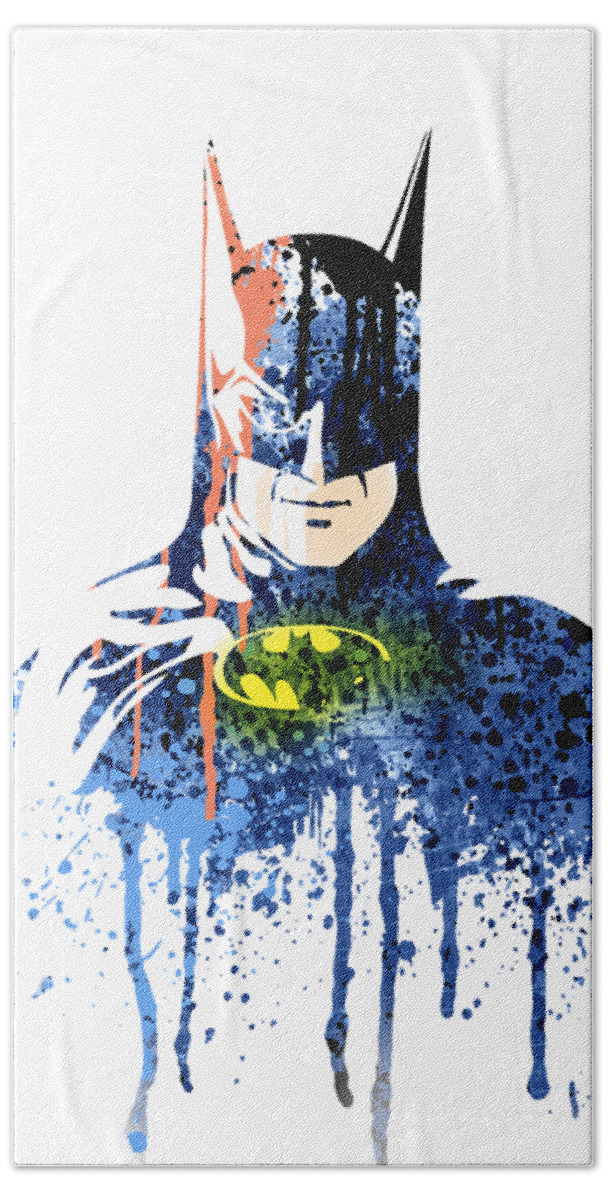 Superheroes Bath Towel featuring the painting Batman #9 by Art Popop