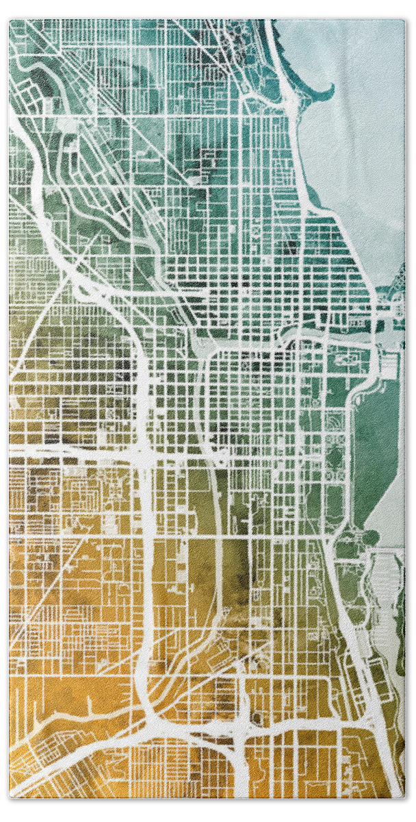 Chicago Hand Towel featuring the digital art Chicago City Street Map by Michael Tompsett