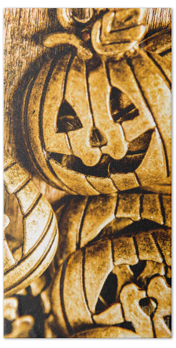 Fright Bath Towel featuring the photograph Fall of the pumpkin heads #9 by Jorgo Photography
