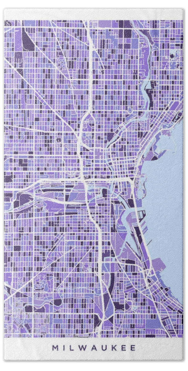 Milwaukee Hand Towel featuring the digital art Milwaukee Wisconsin City Map #9 by Michael Tompsett