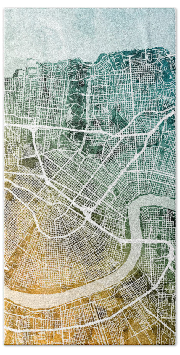 Street Map Hand Towel featuring the digital art New Orleans Street Map by Michael Tompsett