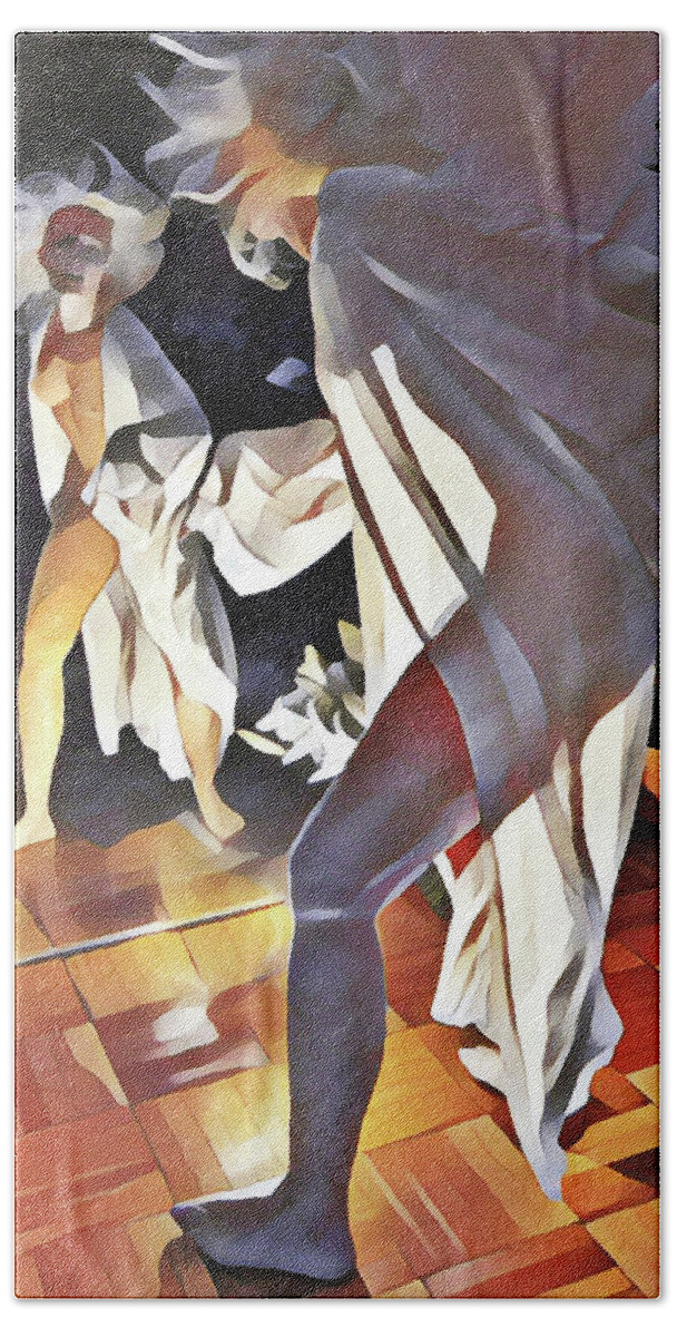 Square Bath Towel featuring the digital art 9926s-DM Watercolor Woman in White Confronts Herself in Mirror by Chris Maher