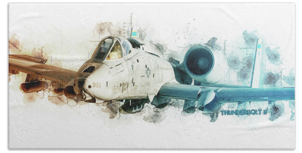 A-10 Bath Towel featuring the digital art A-10 Thunderbolt Tech by Airpower Art