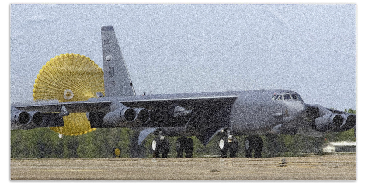 Deploying Bath Towel featuring the photograph A B-52 Stratofortress Deploys Its Drag by Stocktrek Images