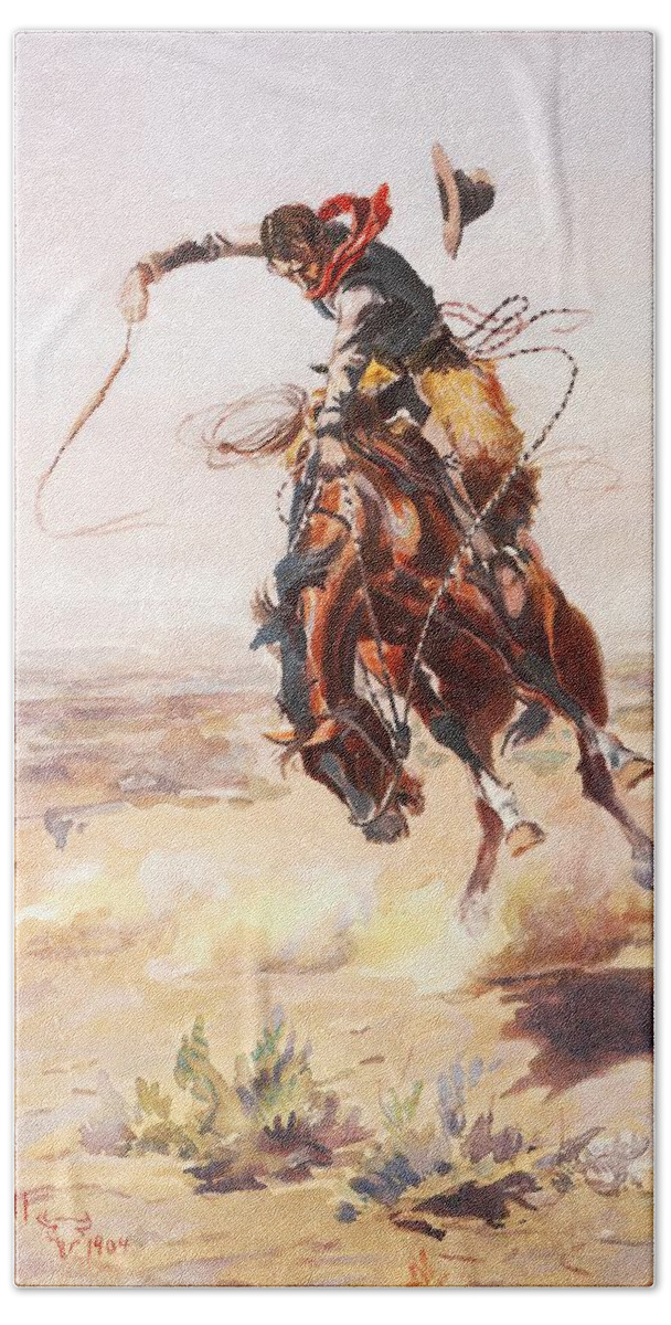 Charles Russell Hand Towel featuring the digital art A Bad Hoss by Charles Russell