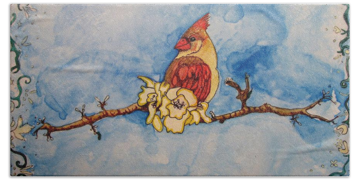 Cardinal Bath Towel featuring the painting A Birds Delight by Patricia Arroyo