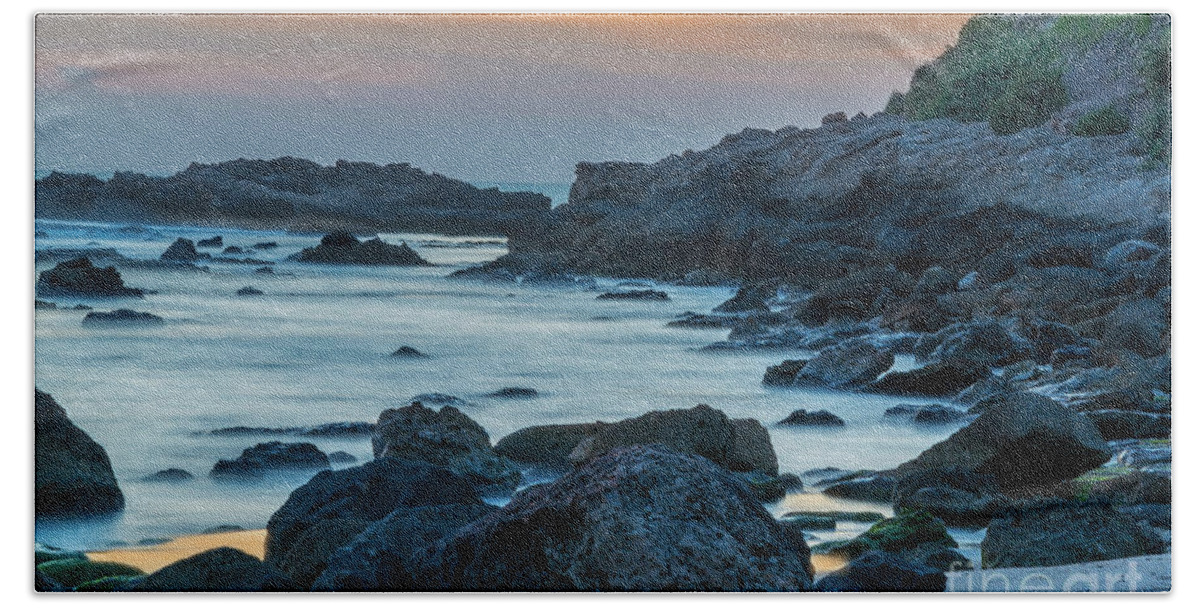 Sunset Hand Towel featuring the photograph A blue sunset at Tantura beach by Arik Baltinesterura