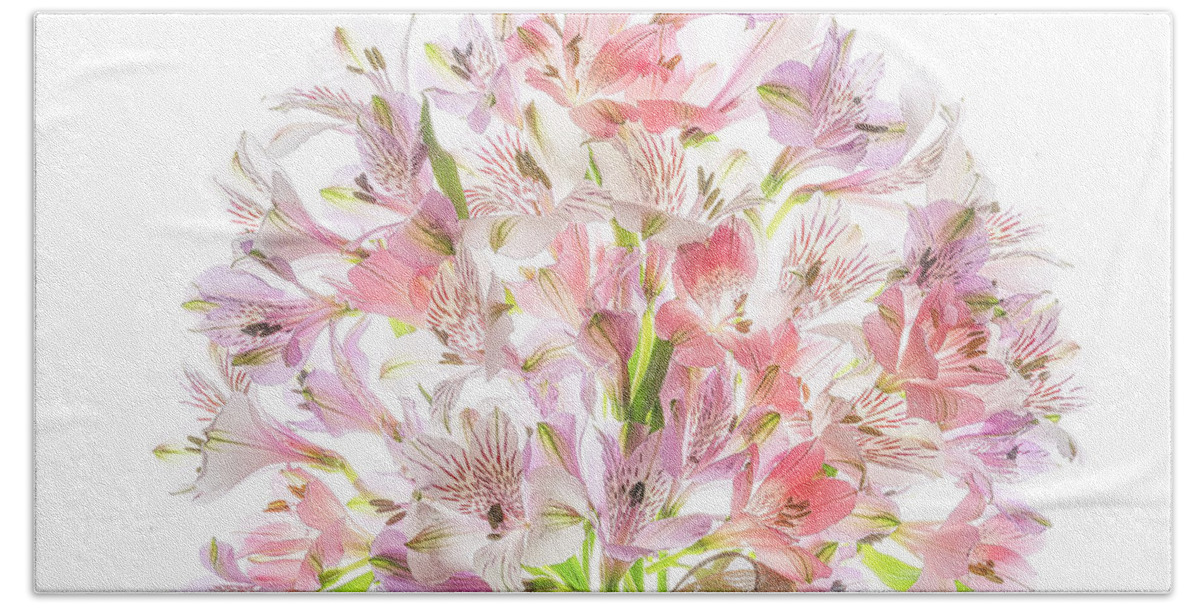 Alstromeria Bath Towel featuring the photograph A bouquet for Mother's day. by Usha Peddamatham