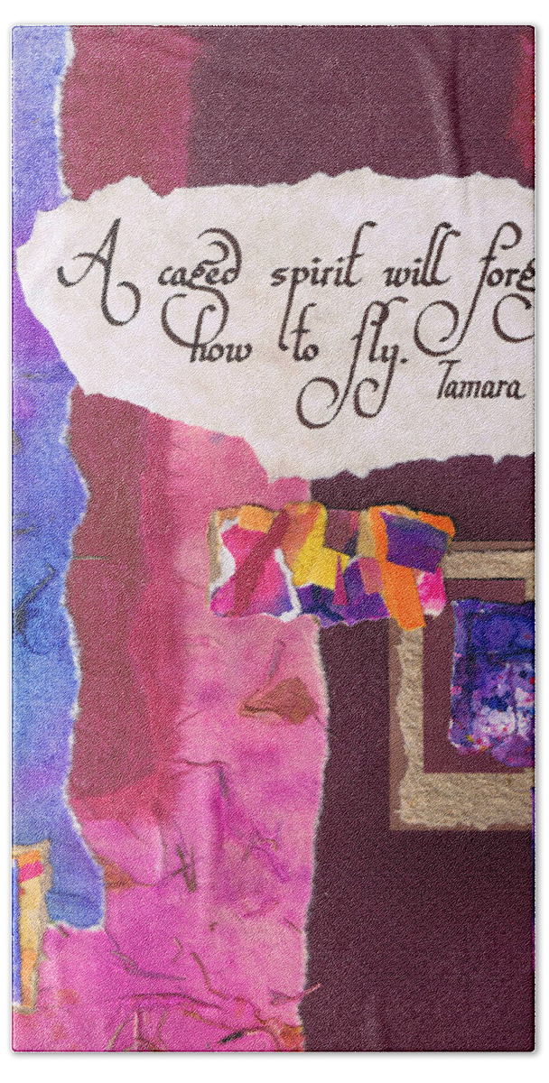 Abstract Hand Towel featuring the painting A caged spirit will forget how to fly- maroon by Tamara Kulish