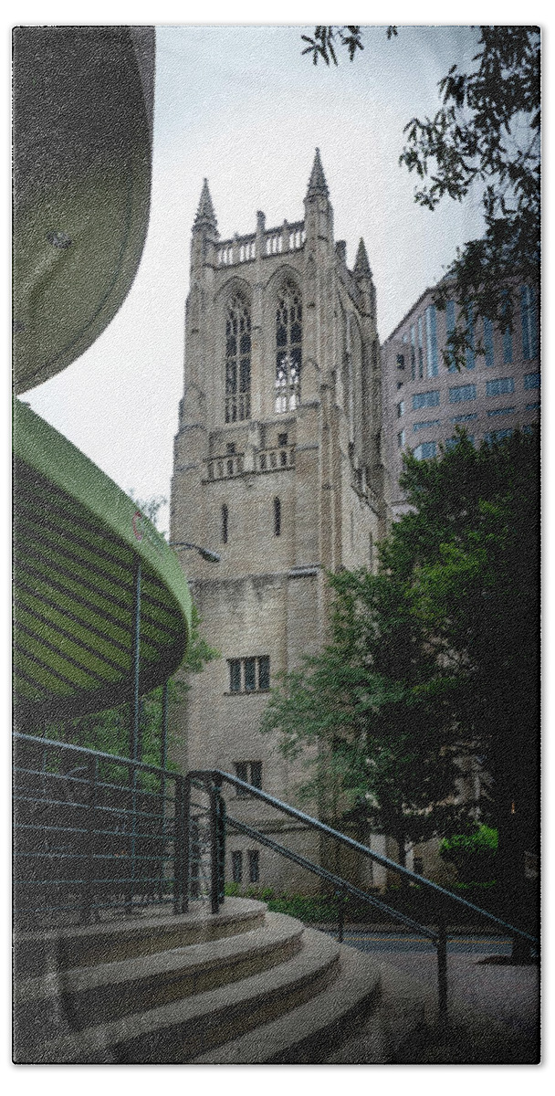 First United Methodist Church Hand Towel featuring the photograph A Charlotte Church Tower by Greg and Chrystal Mimbs