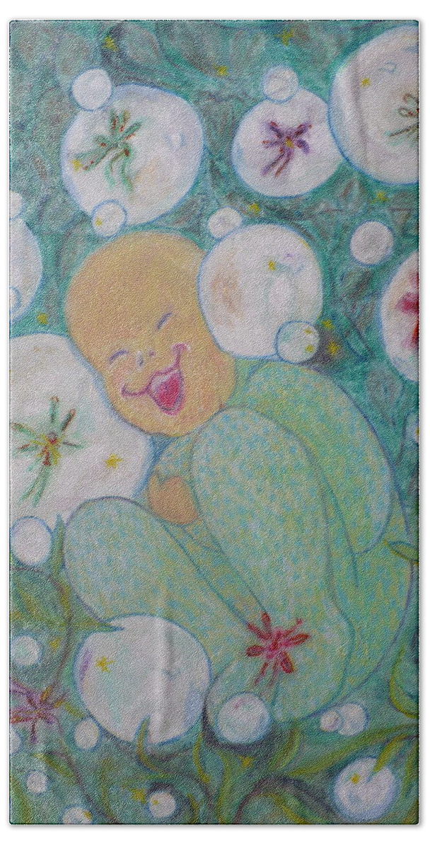 Painting Bath Towel featuring the painting A Childs First Laugh by Todd Peterson