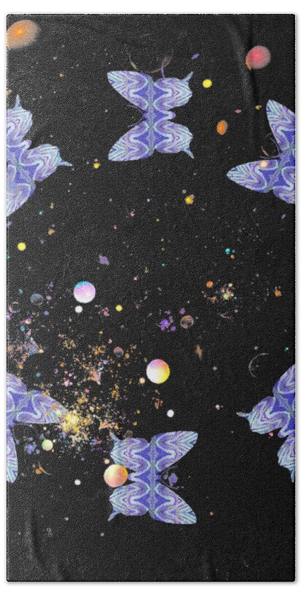 Butterflies Bath Towel featuring the digital art A Circle of Life Purple on Black by Rachel Hannah
