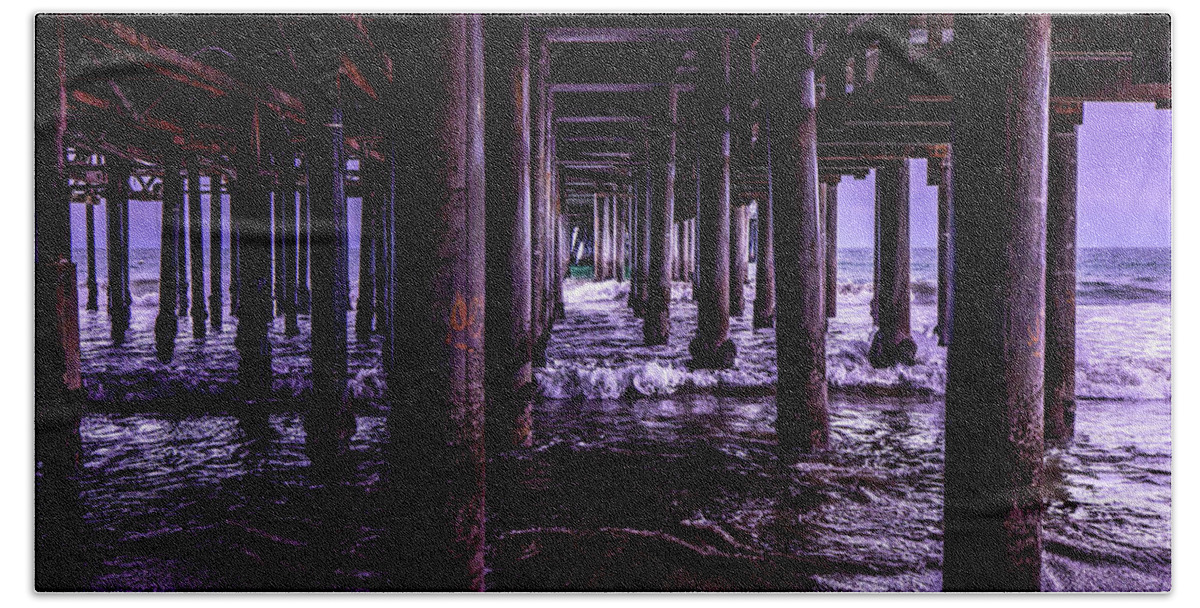 Under The Pier Bath Towel featuring the photograph A Cloudy Day Under The Pier by Gene Parks