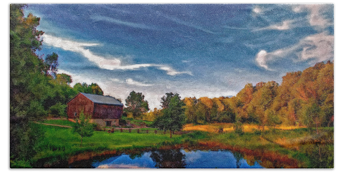 Pond Bath Sheet featuring the photograph A Country Place painted version by Steve Harrington