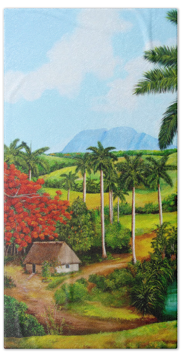 Cuban Bath Towel featuring the painting A Cuban Valley by Dominica Alcantara