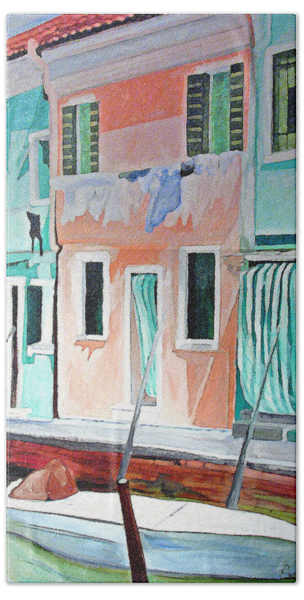 Italy Bath Towel featuring the painting A Day In Burrano by Patricia Arroyo
