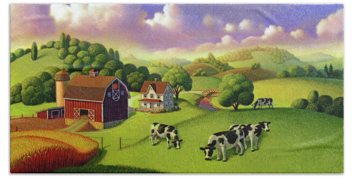 Farm Scene Bath Towel featuring the painting A Day on the Farm by Robin Moline