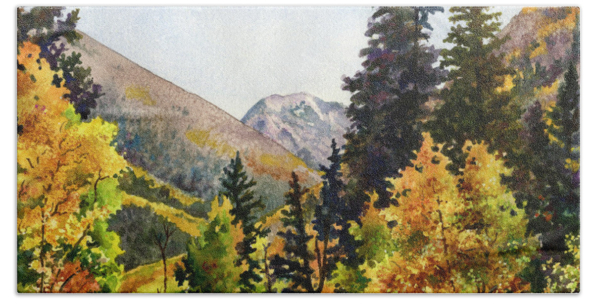Colorado Fall Scene Painting Hand Towel featuring the painting A Drive In the Mountains by Anne Gifford