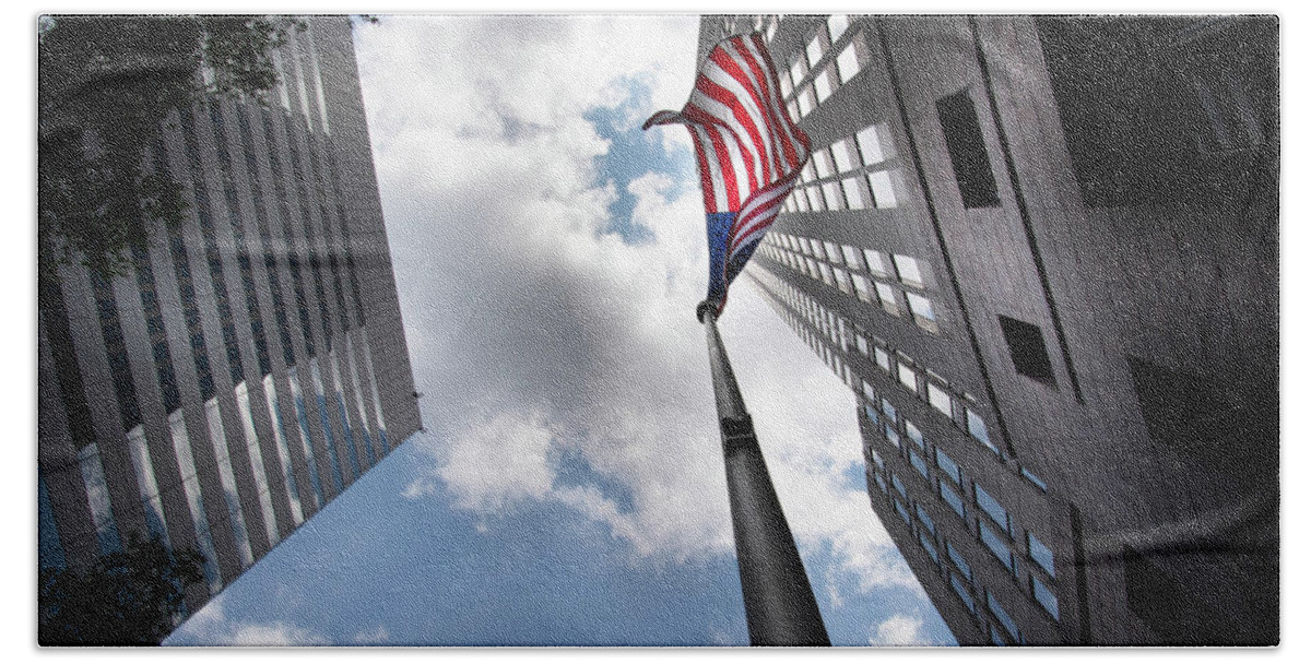 Charlotte Clouds Bath Towel featuring the photograph A Flag In Charlotte by Greg and Chrystal Mimbs