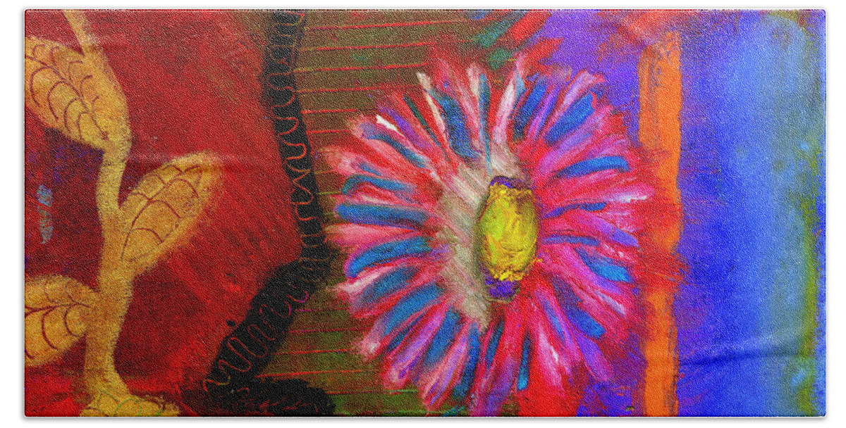 Abstract Bath Towel featuring the painting A Flower for You by Angela L Walker