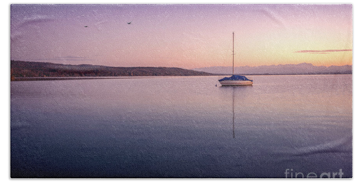 Ammersee Bath Towel featuring the photograph A Fragile Moment by Hannes Cmarits