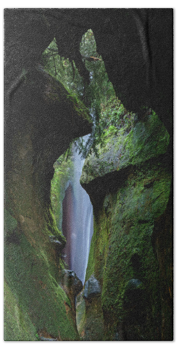 Sombrio Beach Waterfall Hand Towel featuring the photograph A Green Grotto by Inge Riis McDonald