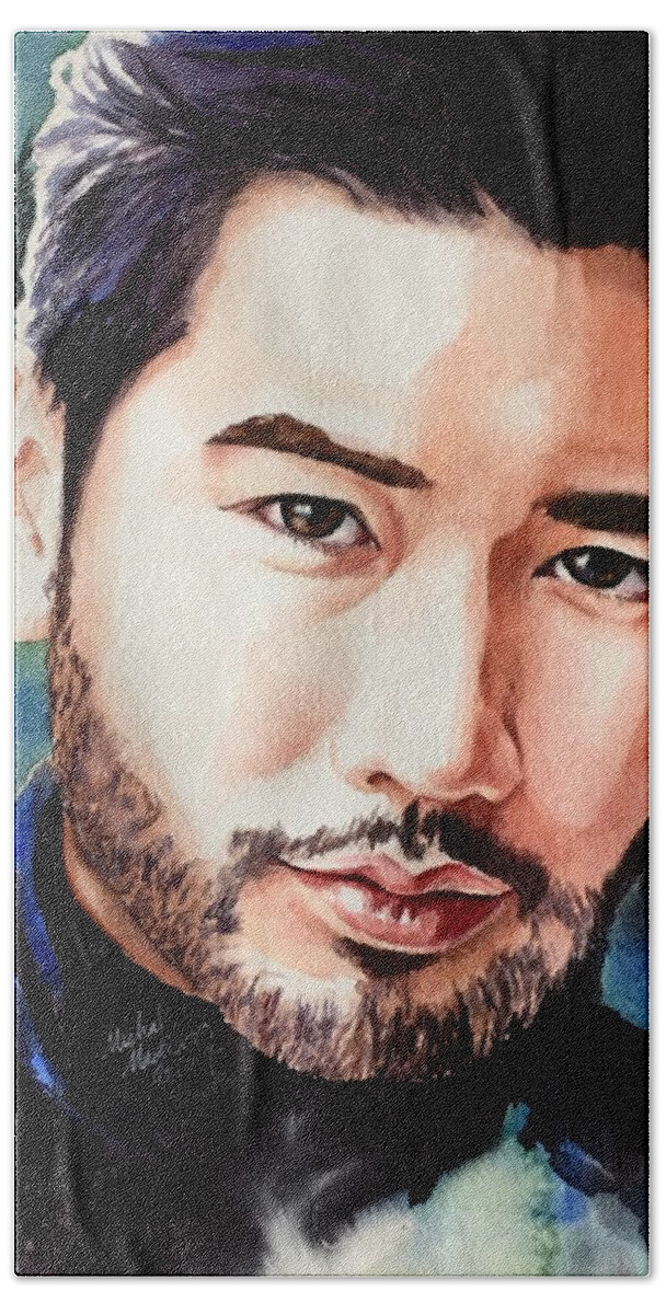 Godfrey Gao Bath Towel featuring the painting A Hero's Heart by Michal Madison