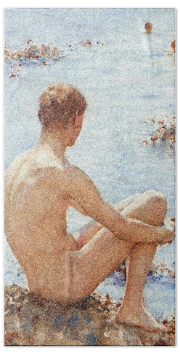 Holiday Bath Towel featuring the painting A Holiday by Henry Scott Tuke