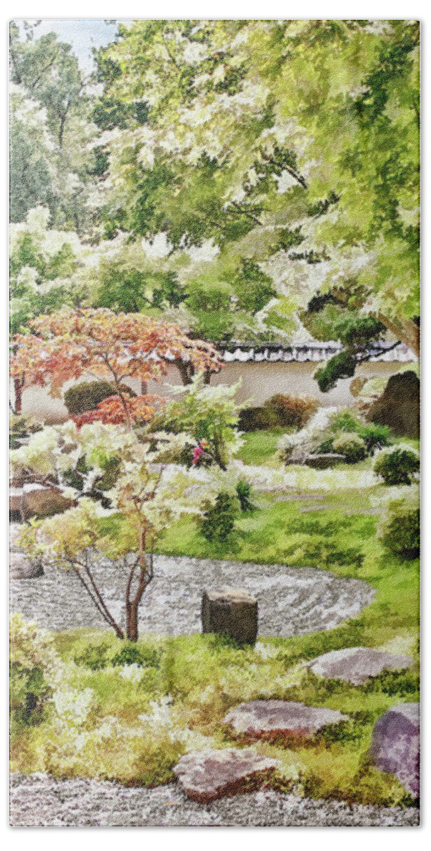 Buddhism Hand Towel featuring the photograph A Japanese Zen Garden by Gabriele Pomykaj