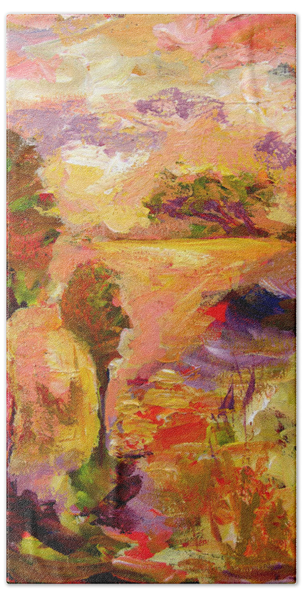 Abstract Paintings Hand Towel featuring the painting A Joyous Landscape by Julianne Felton