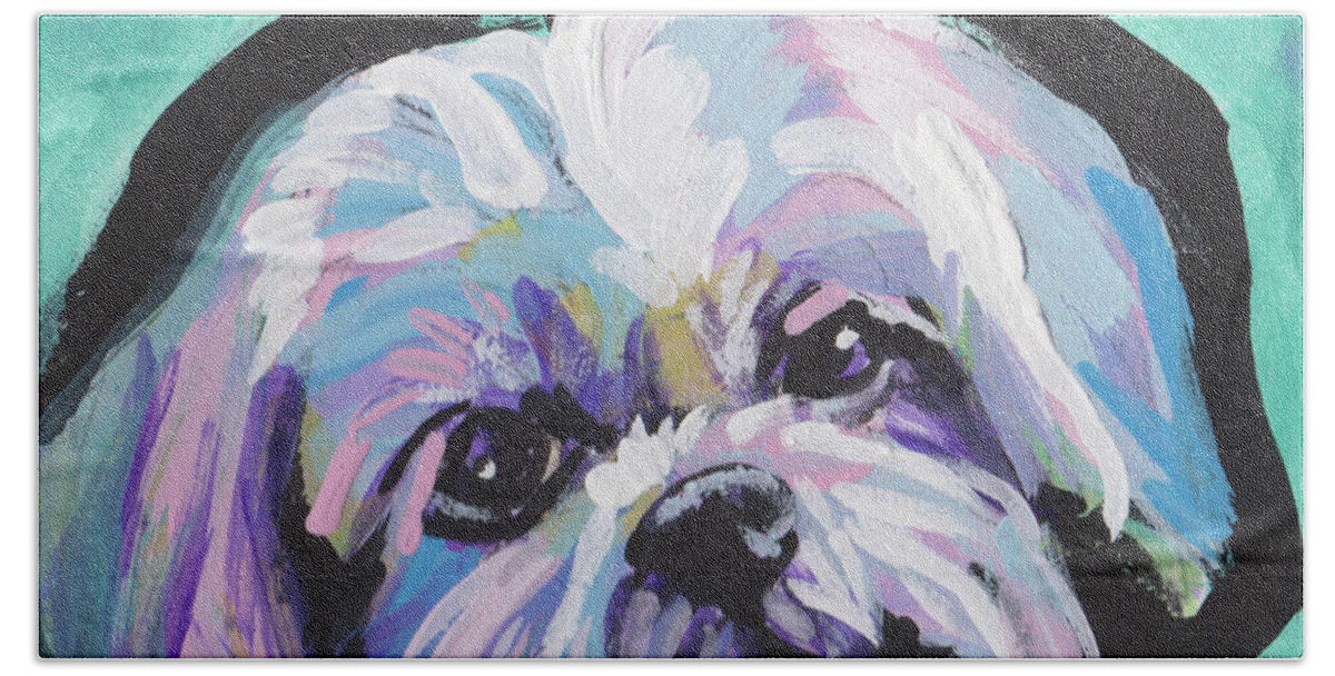 Shih Tzu Bath Towel featuring the painting A Little Bit of Shitz by Lea