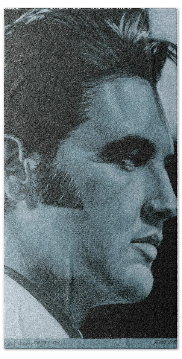 Elvis Hand Towel featuring the drawing A little less conversation by Rob De Vries
