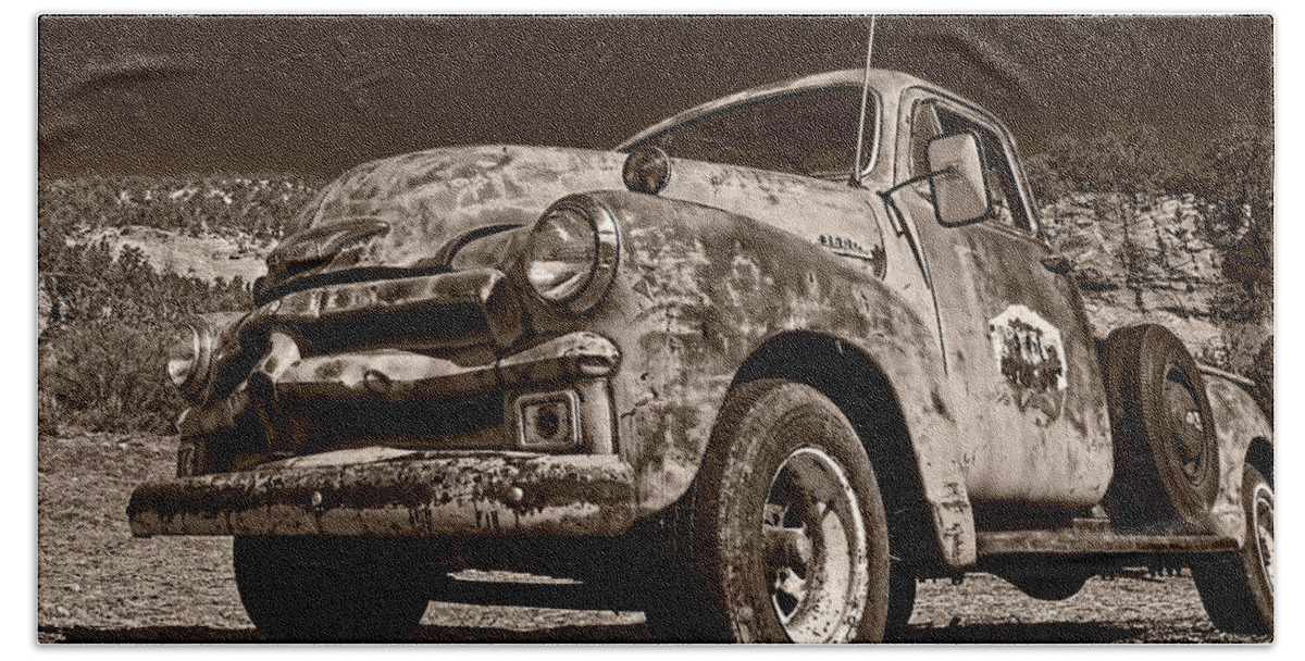 Truck Bath Towel featuring the photograph A Little Wear - Sepia by Christopher Holmes