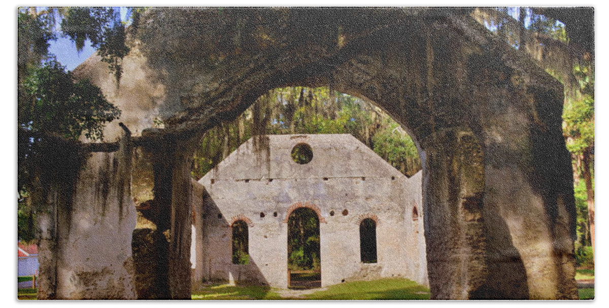 A Look Into The Chapel Of Ease St. Helena Island Beaufort Sc Bath Towel featuring the photograph A Look Into The Chapel Of Ease St. Helena Island Beaufort SC by Lisa Wooten